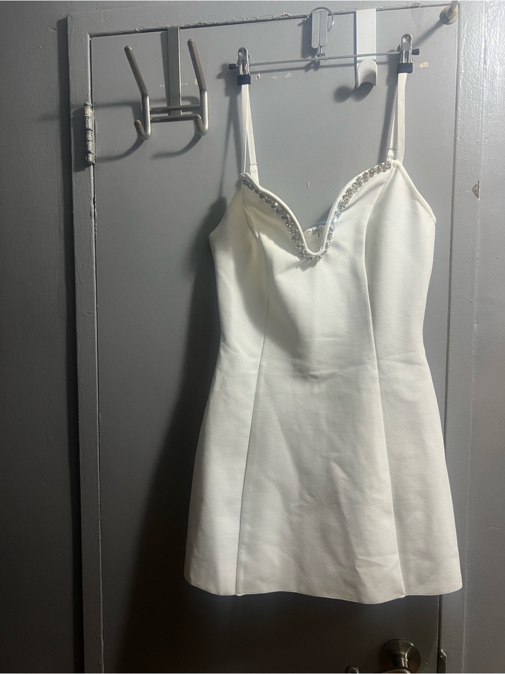Fashion Nova White Embellished V-Neck Midi Dress